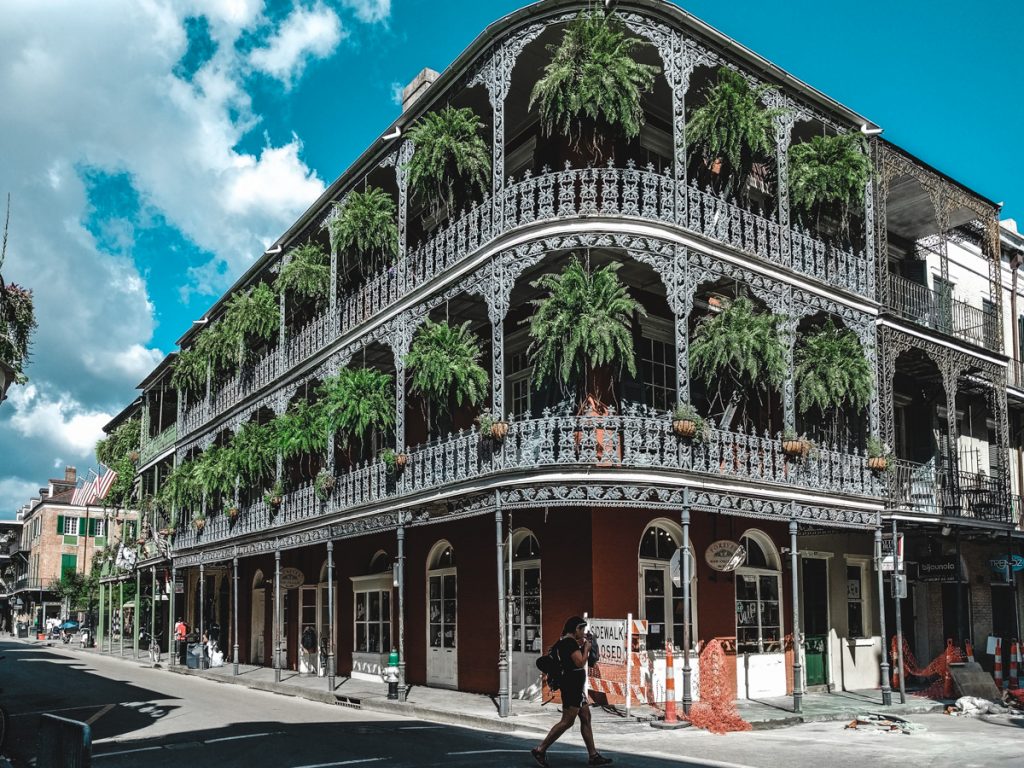 Historic New Orleans wrought iron building.